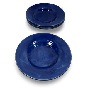 Pottery Barn Sausalito Salad Plates 10" Sapphire Blue Round Microwave Safe Lot 4